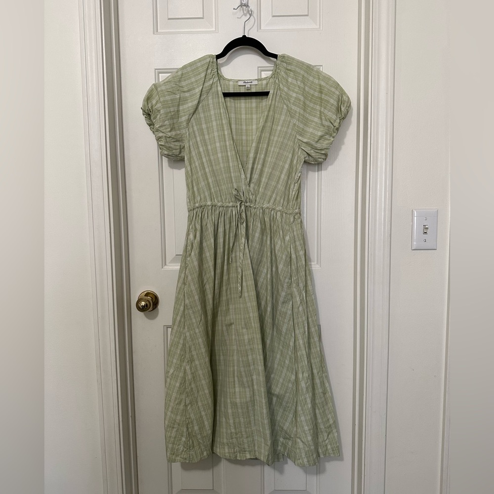 MADEWELL Soft Green Plaid Dress Size S